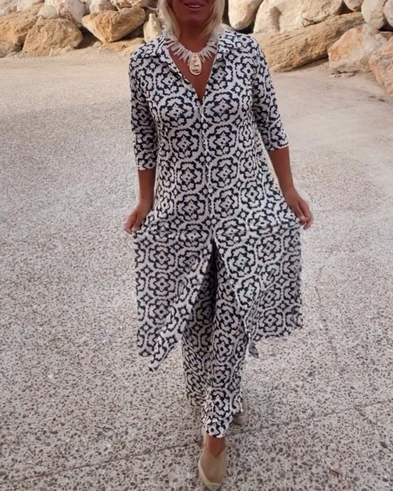 Variant image for Ensemble Tailleur Femme Élégant en Deux Pièces avec Motif Géométrique - Chic Contemporain en Polyester-6
