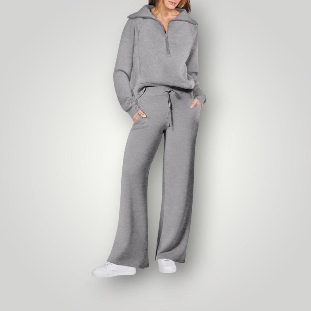 Ensemble de Loungewear Luxe pour Femmes – Sweat-Shirt et Pantalon en Coton, Polyester, Spandex, Confort et Élégance-1