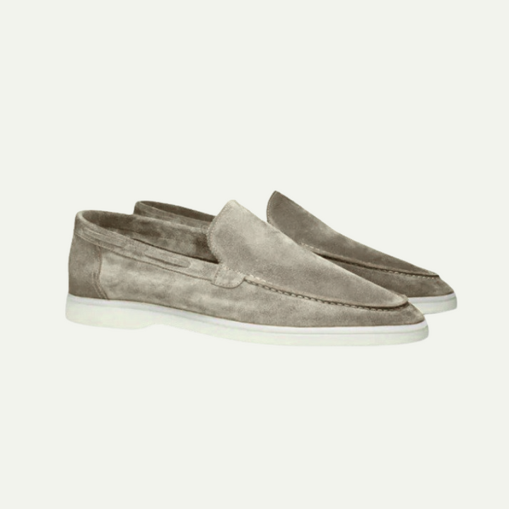 Mocassins Homme Suédine – Slip-On Élégant à Semelle Blanche