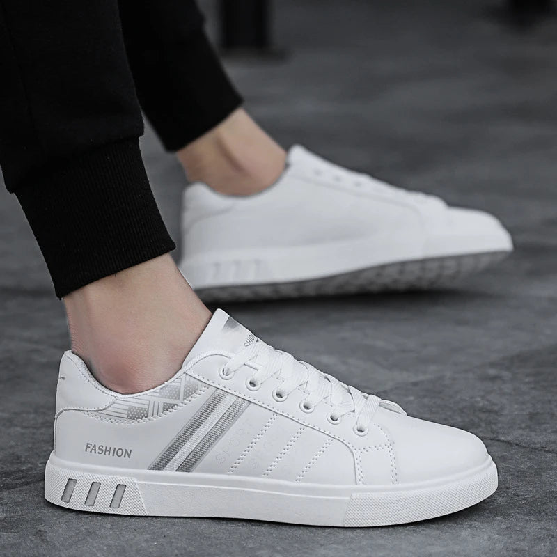 Sneakers Tendance Hommes en Cuir PU Respirant – Confort et Élégance, Couleur Blanche, Ajustement Normal-2