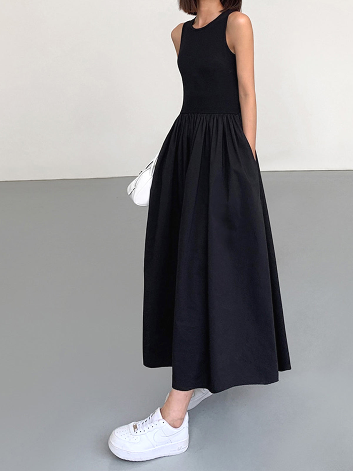 Robe Longue Femme Décontractée en Coton Blanc, Sans Manches, Idéale pour l'Été - Confort Optimal et Style Élégant-3
