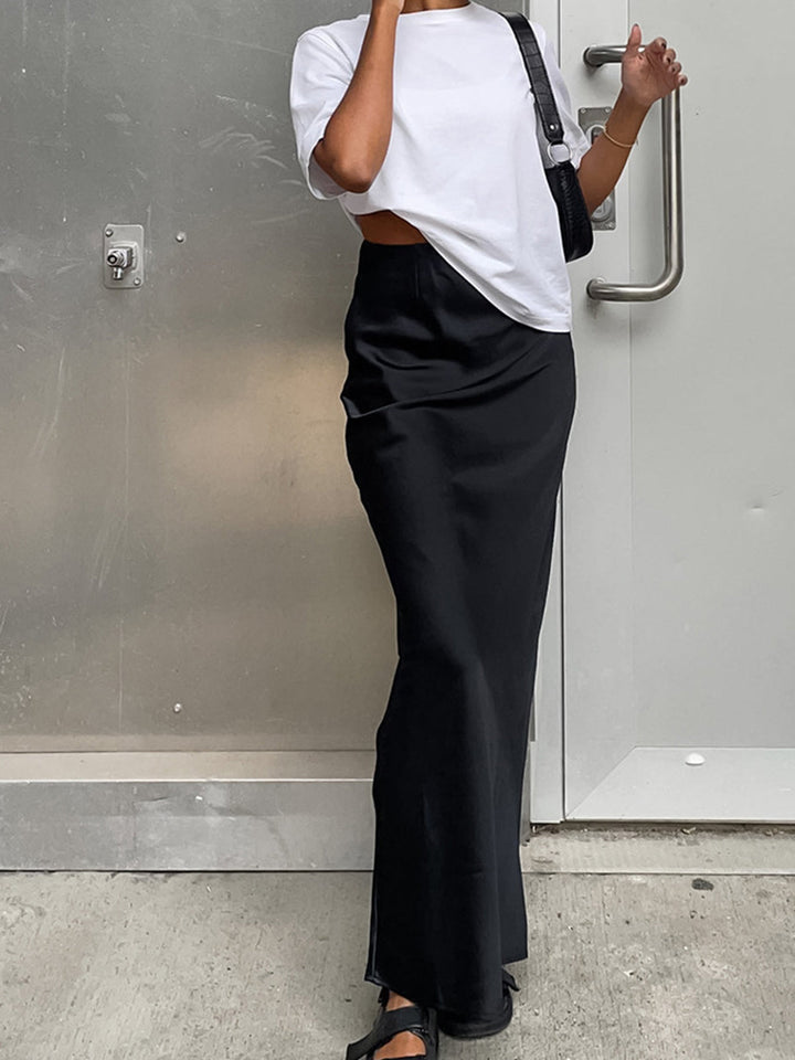 Jupe Maxi Longue en Satin Élastique pour Femme – Confort et Élégance, Ajustement Régulier, Plusieurs Tailles Disponibles-1