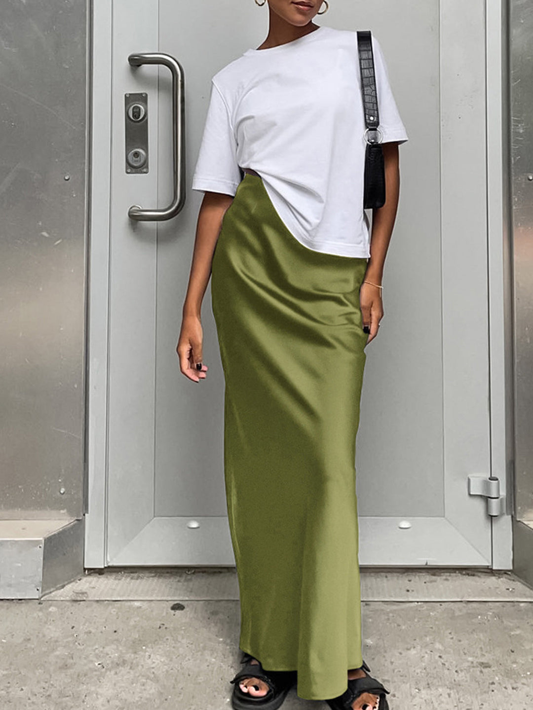 Jupe Maxi Longue en Satin Élastique pour Femme – Confort et Élégance, Ajustement Régulier, Plusieurs Tailles Disponibles-5