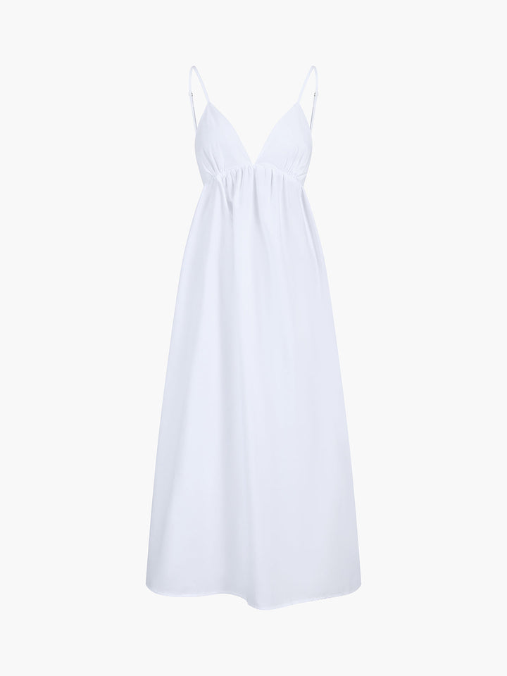 Robe Longue Femme en Coton Sans Manches Décolleté en V – Robe Longue Été Maxi Chic et Décontractée-5