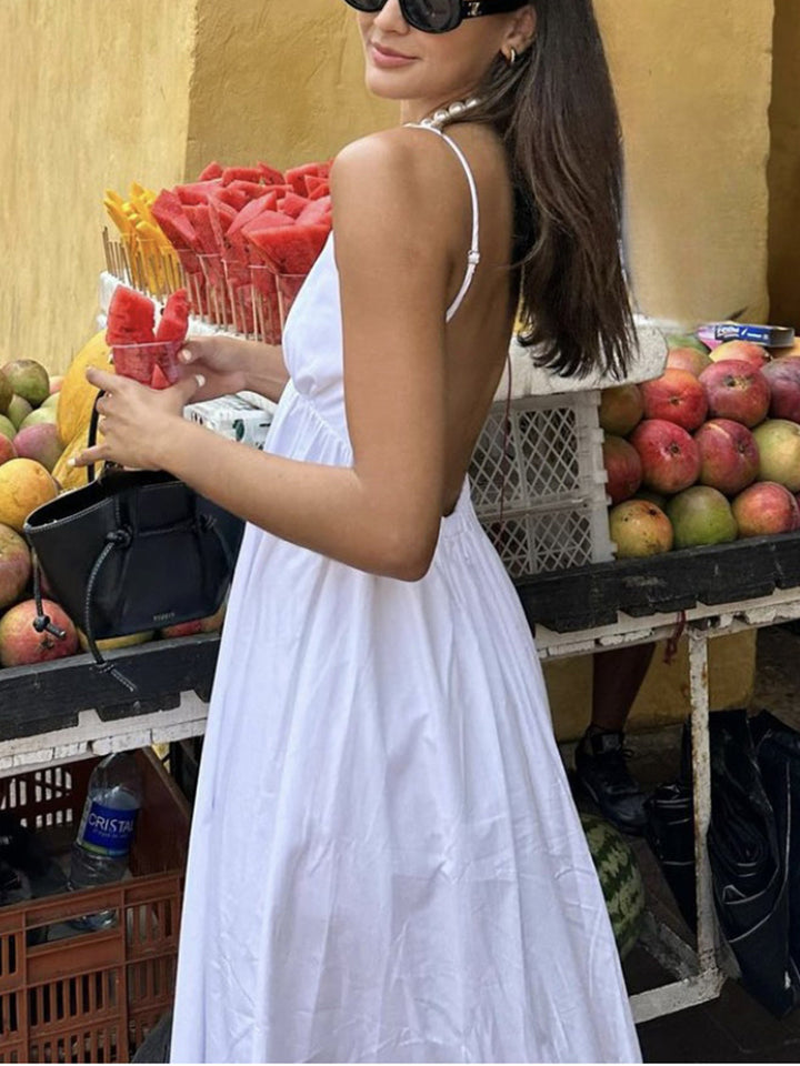 Robe Longue Femme en Coton Sans Manches Décolleté en V – Robe Longue Été Maxi Chic et Décontractée-3