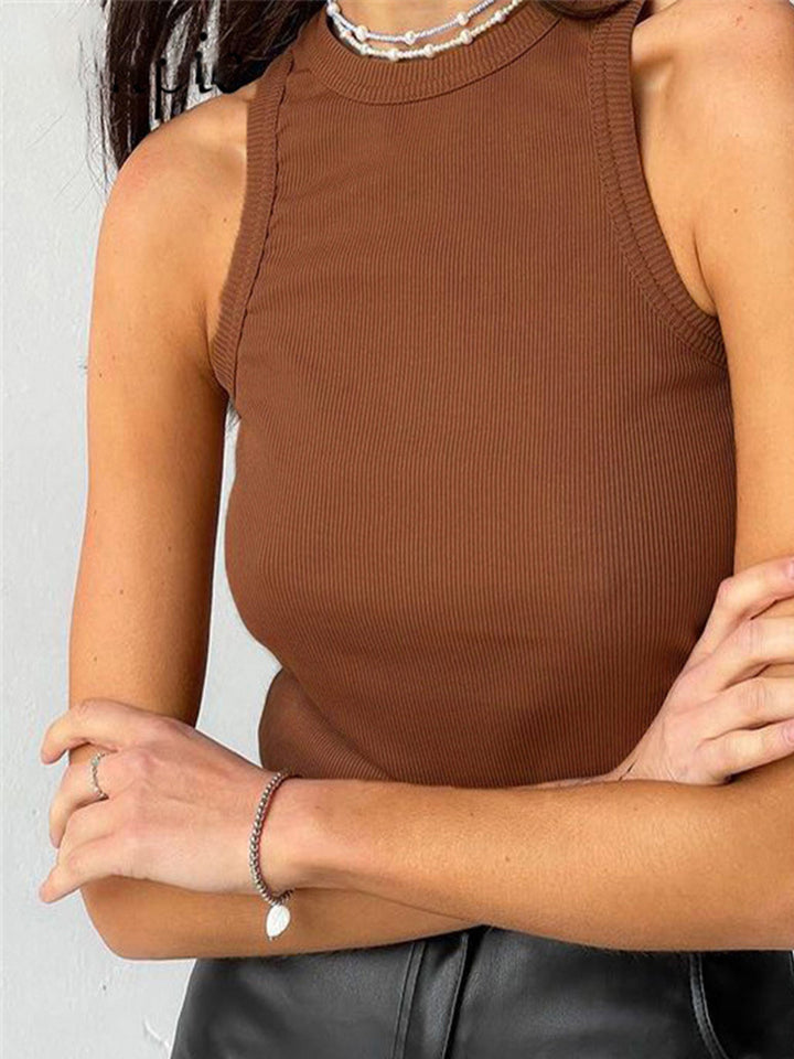Variant image for Débardeur Crop Femme en Coton et Polyester, Décolleté Équipage, Disponible en Blanc et Noir, Confortable et Élégant-21