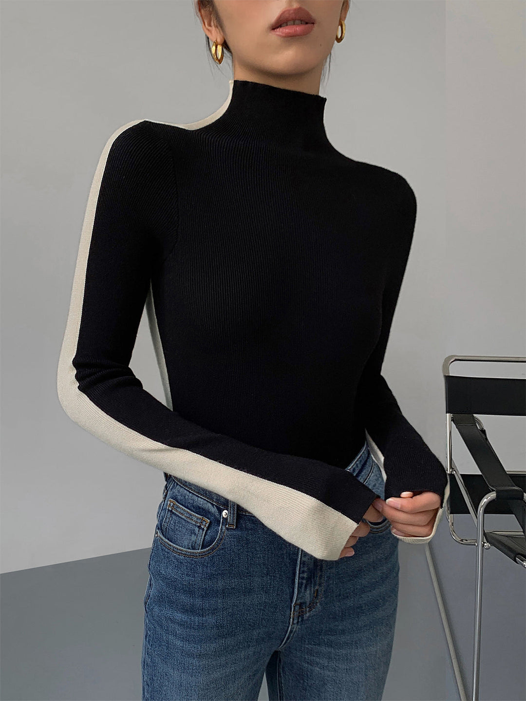 Haut en Tricot à Manches Longues Double Face – Confortable et Élégant, Ajustement Régulier, Disponible en Tailles XS à XL-1