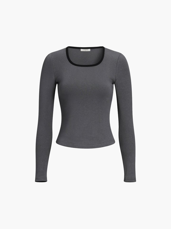 Variant image for Top à Manches Longues en Jersey avec Décolleté Contrasté - Confortable et Élégant, Disponible en Plusieurs Tailles et Couleurs-16