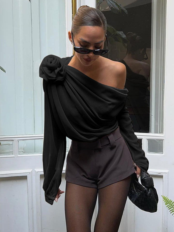 Blonnette Asymétrique en Soie avec Manches Longues et Rosette Détachable – Élégante et Confortable pour Toutes Occasions-6