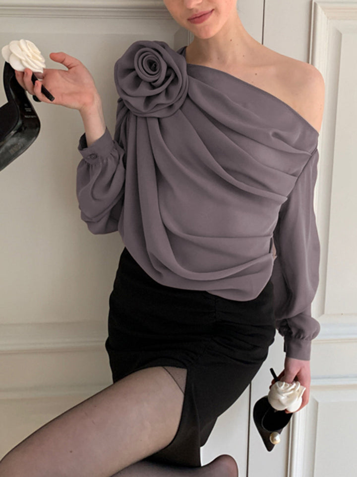 Variant image for Blonnette Asymétrique en Soie avec Manches Longues et Rosette Détachable – Élégante et Confortable pour Toutes Occasions-26