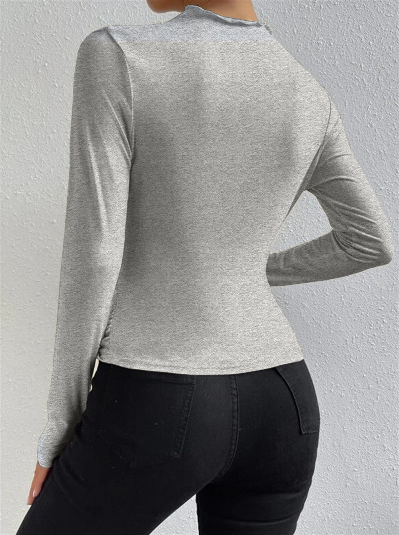 Chemise Femme à Manches Longues en Polyester avec Design Plissé – Élégance et Confort pour Toutes Occasions-4