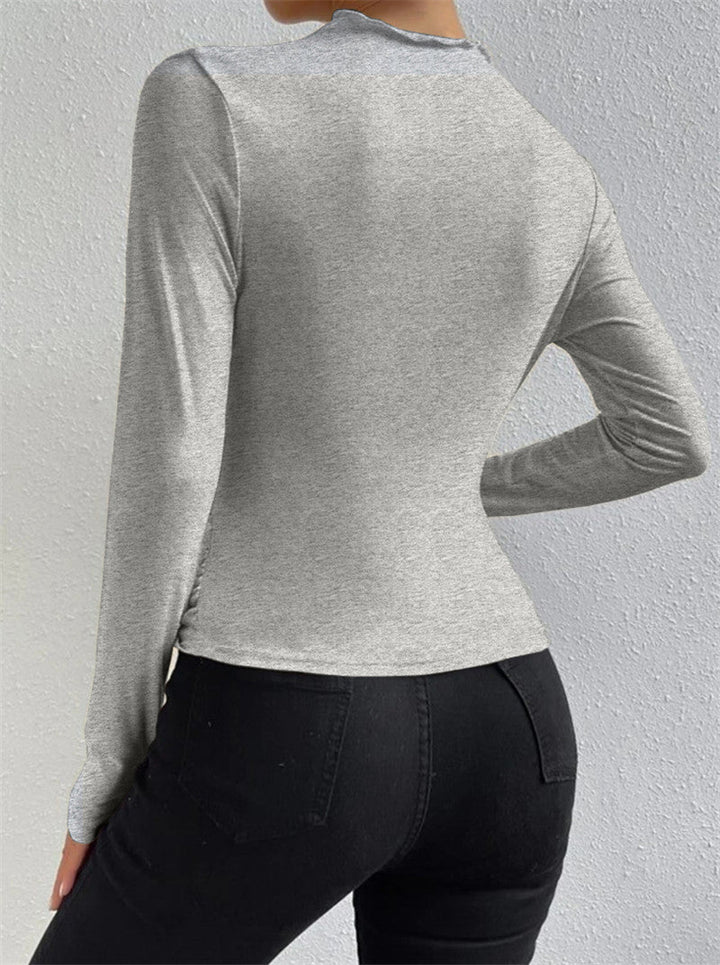 Chemise Femme à Manches Longues en Polyester avec Design Plissé – Élégance et Confort pour Toutes Occasions-4