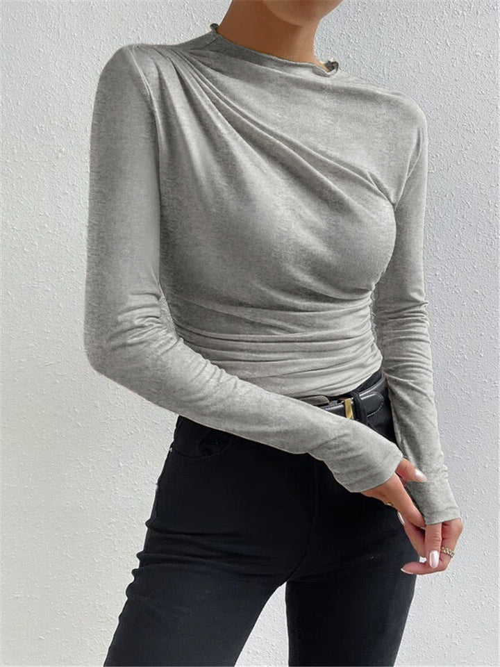 Chemise Femme à Manches Longues en Polyester avec Design Plissé – Élégance et Confort pour Toutes Occasions-2