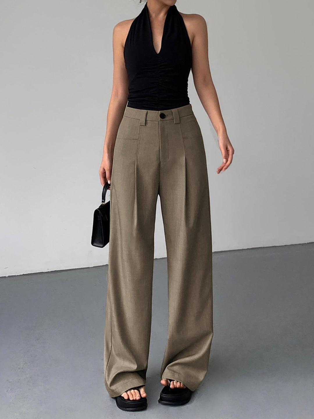 Pantalon Femme Large en Polyester Élastique - Confortable et Élégant, Taille Moyenne, Longueur Idéale-3