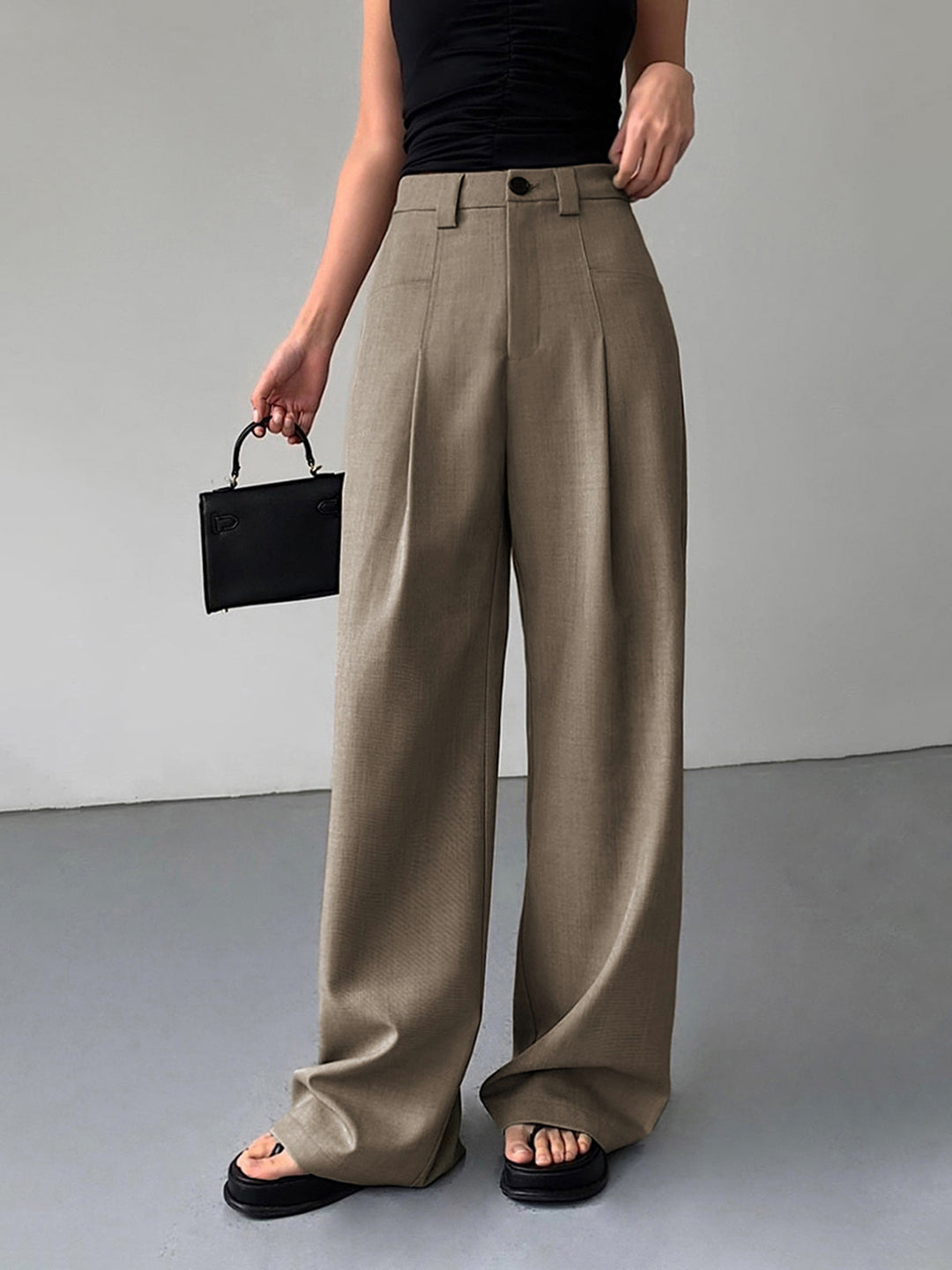 Pantalon Femme Large en Polyester Élastique - Confortable et Élégant, Taille Moyenne, Longueur Idéale-1