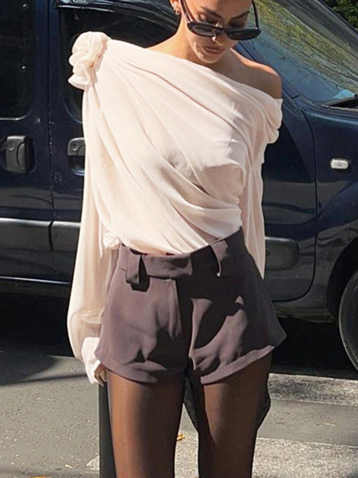 Blonnette Asymétrique en Soie avec Manches Longues et Rosette Détachable – Élégante et Confortable pour Toutes Occasions-5