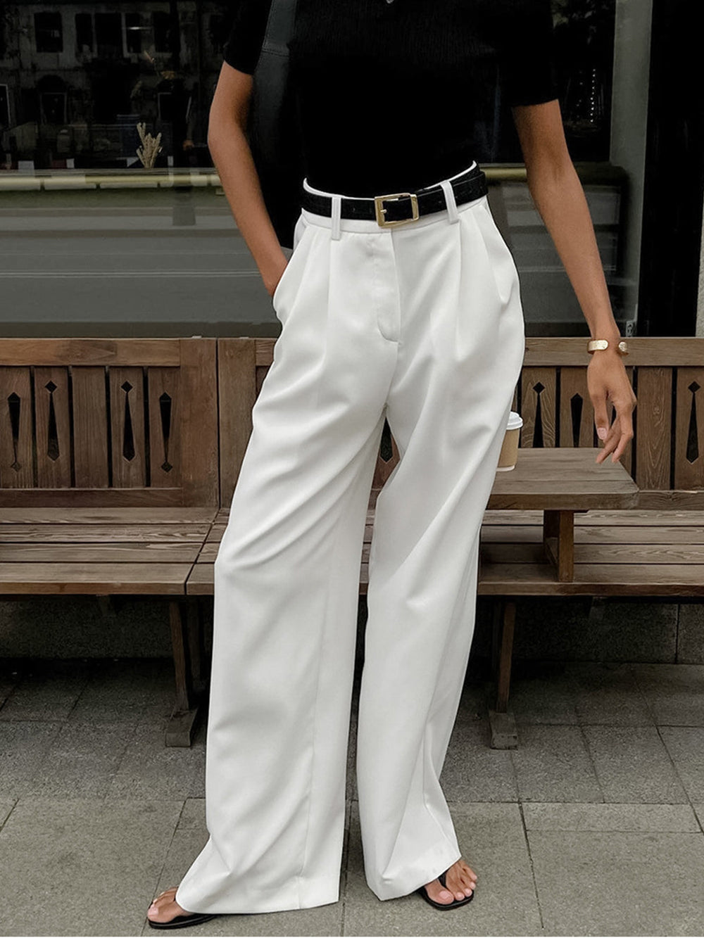 Pantalon Fluide Femme à Jambe Large en Polyester et Rayonne – Confort Élégant, Idéal pour Look Décontracté-2
