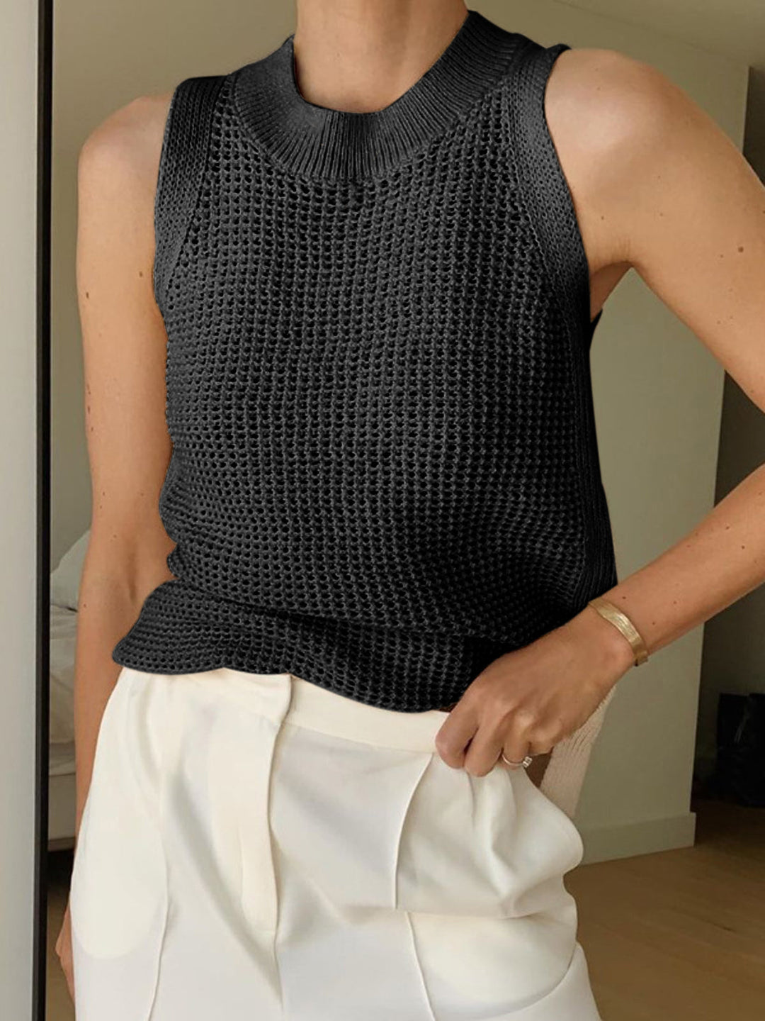 Débardeur en Tricot Solide Sans Manches pour Homme - Débardeur Confortable en Polyester Léger Noir ou Blanc-6