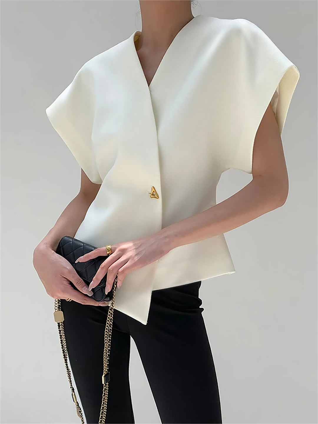 Robe Femme Élégante à Col en V en Polyester avec Manches Courtes – Parfaite pour Soirées et Occasions Spéciales-1