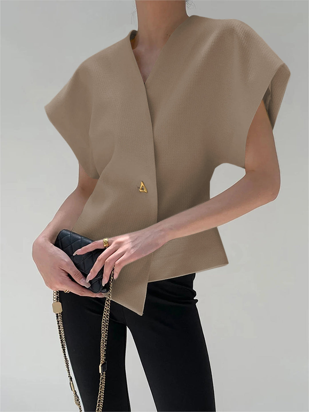 Variant image for Robe Femme Élégante à Col en V en Polyester avec Manches Courtes – Parfaite pour Soirées et Occasions Spéciales-11