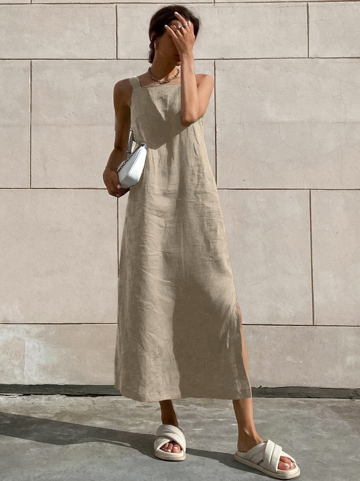 Robe Longue Femme Minimaliste en Coton 100% Sans Manches – Robe Blanche Longue Été Ajustement Shift-5