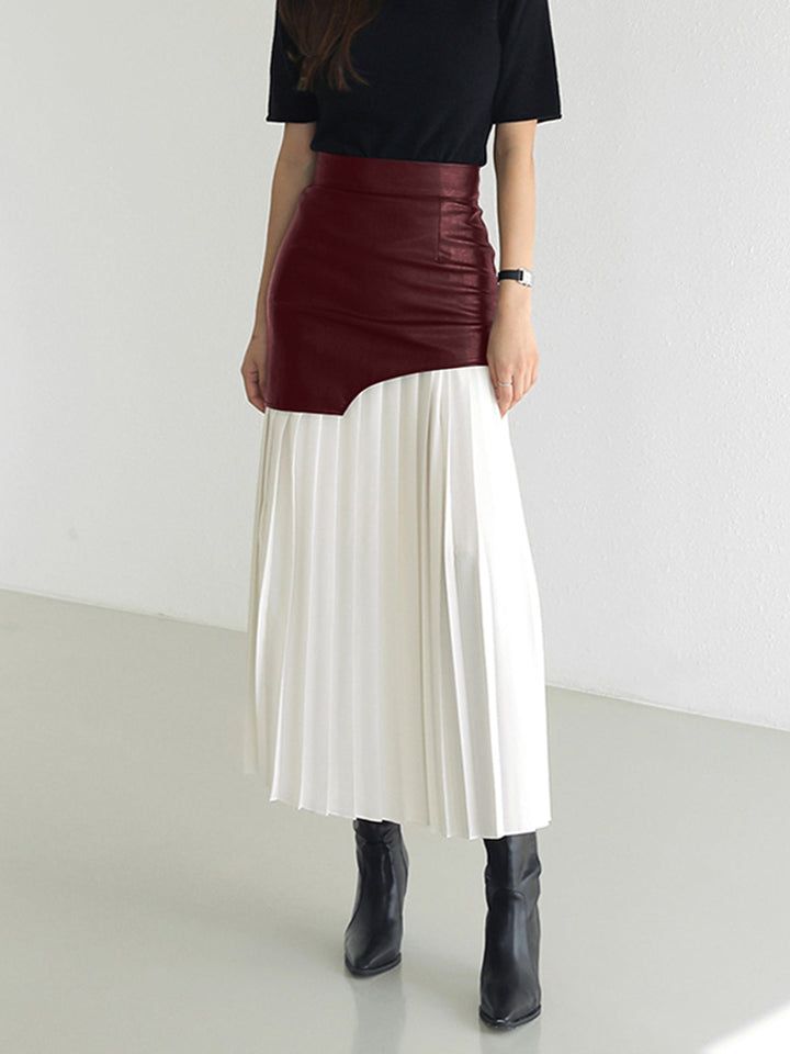 Variant image for Jupe Longue Femme Asymétrique en Mousseline de Soie et Cuir Synthétique – Patchwork Élégant, Longueur Midi-9