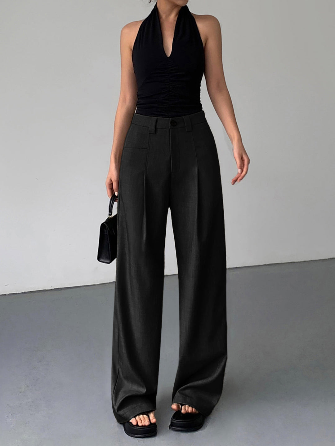 Pantalon Femme Large en Polyester Élastique - Confortable et Élégant, Taille Moyenne, Longueur Idéale-6
