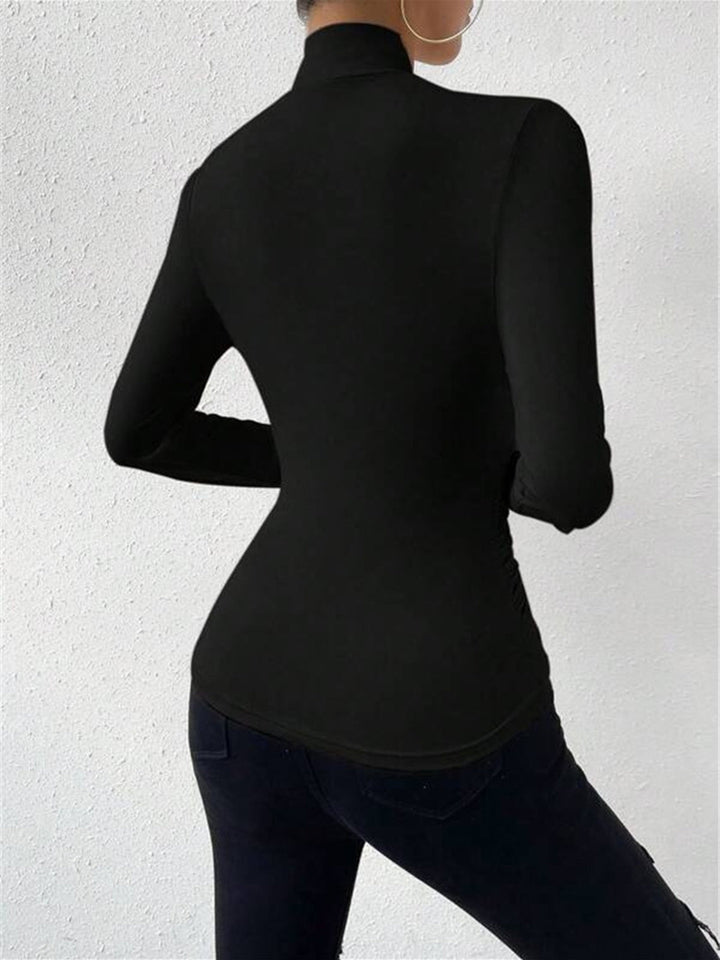 T-Shirt Femme Plissé à Col Croisé – Manches Longues Slim Fit en Rayon Élastique-6