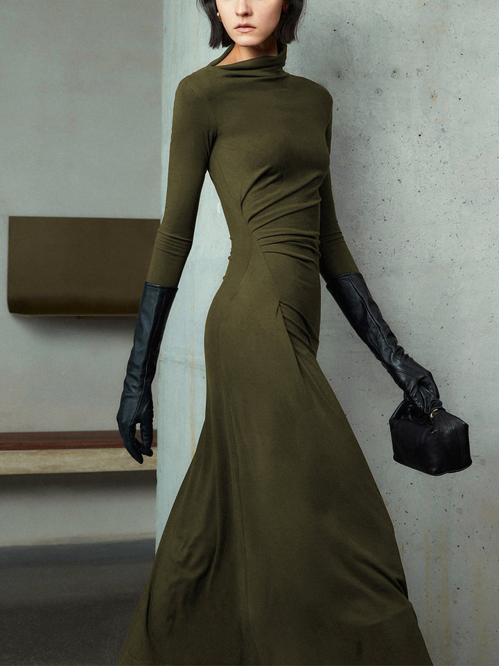 Variant image for Robe Longue Femme Asymétrique à Manches Longues en Jersey Élastique – Élégante Robe de Soirée-16