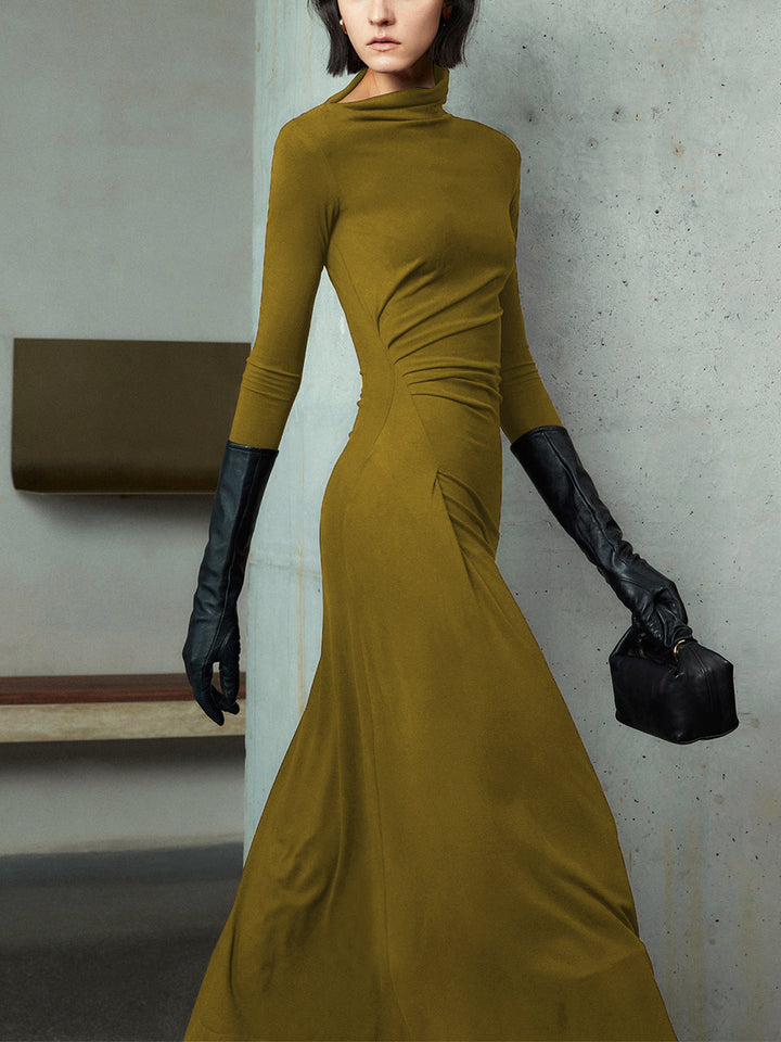 Variant image for Robe Longue Femme Asymétrique à Manches Longues en Jersey Élastique – Élégante Robe de Soirée-21