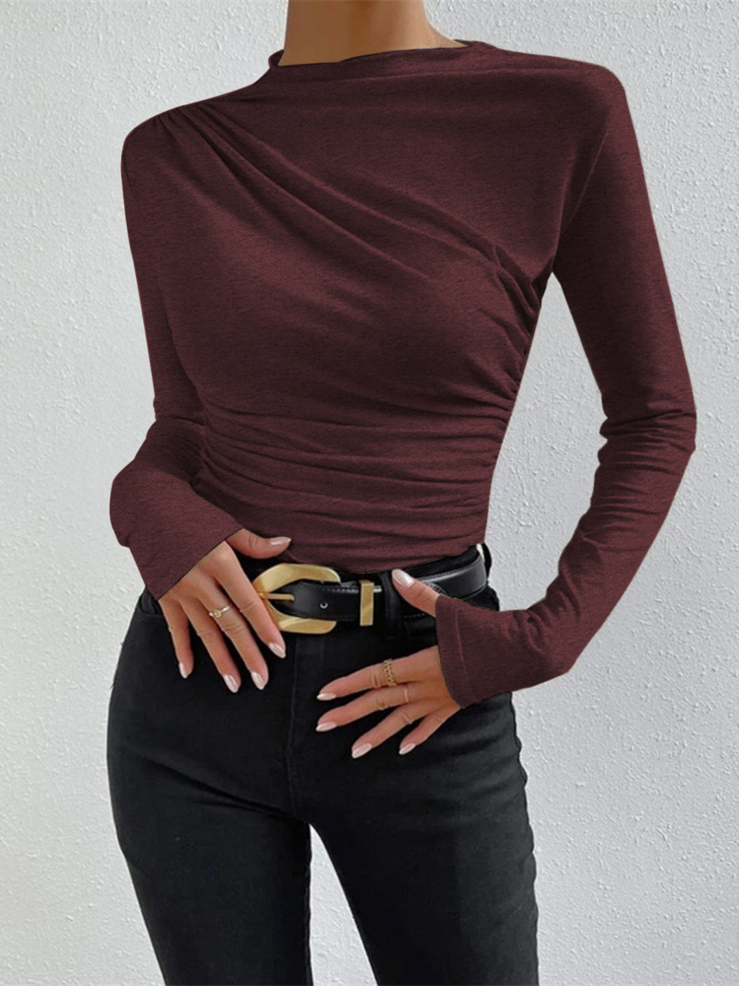 Variant image for Chemise Femme à Manches Longues en Polyester avec Design Plissé – Élégance et Confort pour Toutes Occasions-21