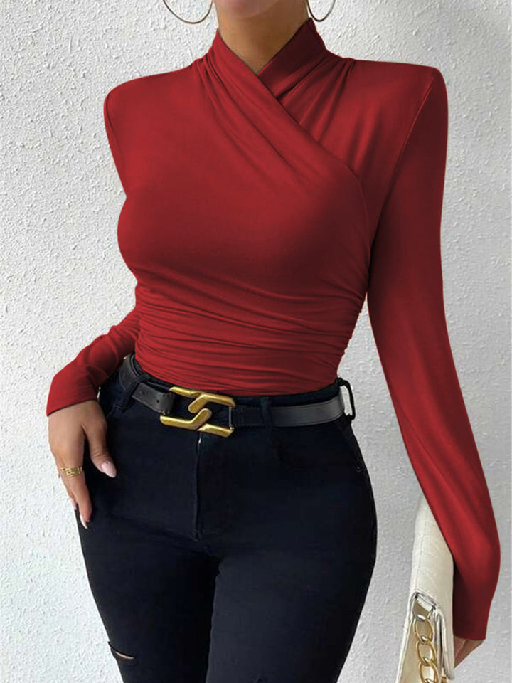 Variant image for T-Shirt Femme Plissé à Col Croisé – Manches Longues Slim Fit en Rayon Élastique-21