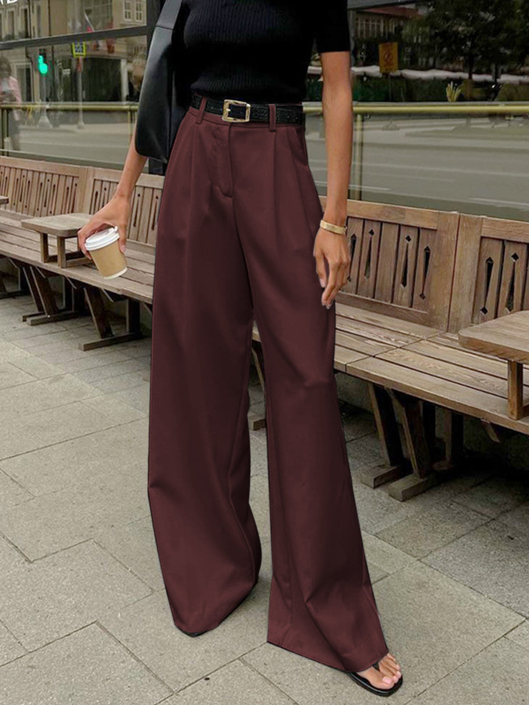 Variant image for Pantalon Fluide Femme à Jambe Large en Polyester et Rayonne – Confort Élégant, Idéal pour Look Décontracté-21