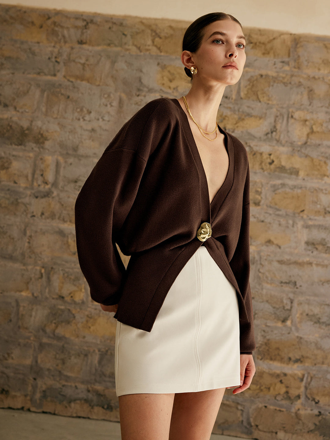 Cardigan Femme à Boutons Dorés en Tricot Élastique – Confort et Élégance, Plusieurs Tailles Disponibles-4