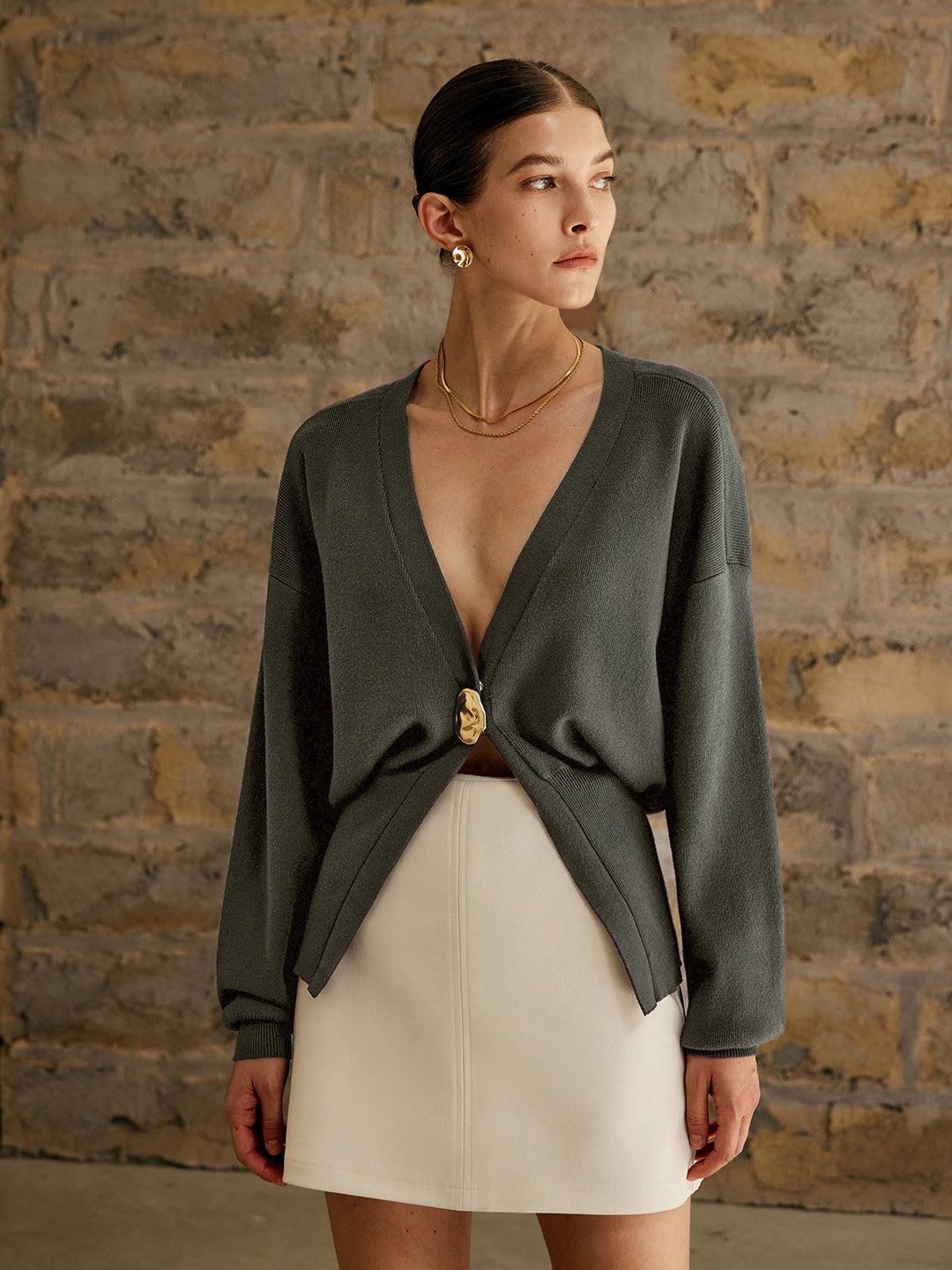 Variant image for Cardigan Femme à Boutons Dorés en Tricot Élastique – Confort et Élégance, Plusieurs Tailles Disponibles-21