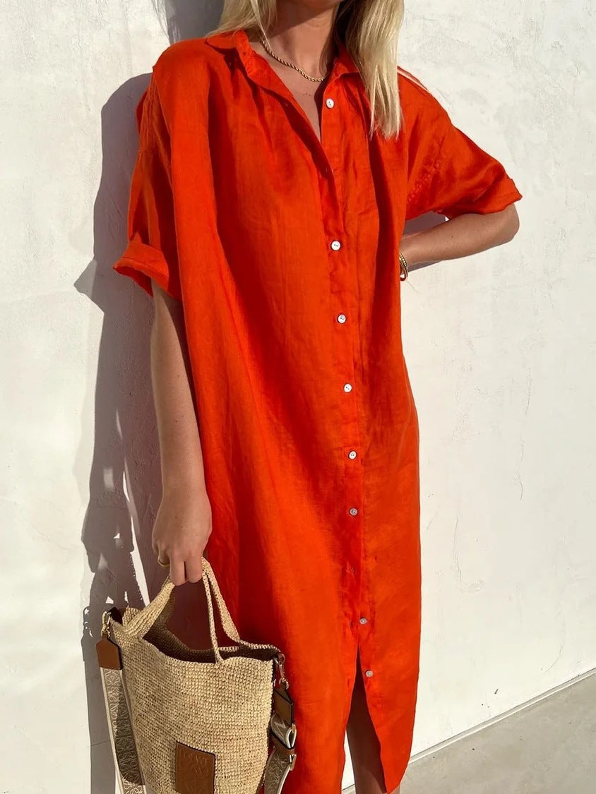 Robe Midi Femme – Style Décontracté à Manches Courtes, Parfaite pour le Printemps