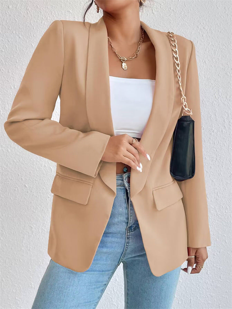 Blazer Élégant Femme en Polyester et Viscose – Confortable, Chic et Polyvalent, Disponible en Noir, Bleu, Beige 4