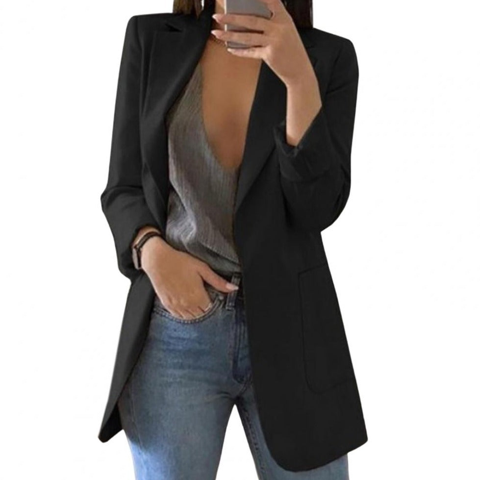 Blazer Femme Élégant Noir et Bleu Marine – Veste Blazer Ajustée Polyvalente à Manches Longues 1