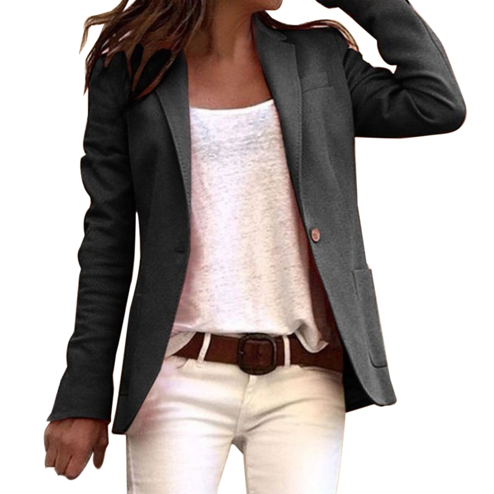 Blazer Femme Slim Estival à Manches Longues Col Classique – Blazer Noir Femme Élégant pour Bureau et Événements Formels 2