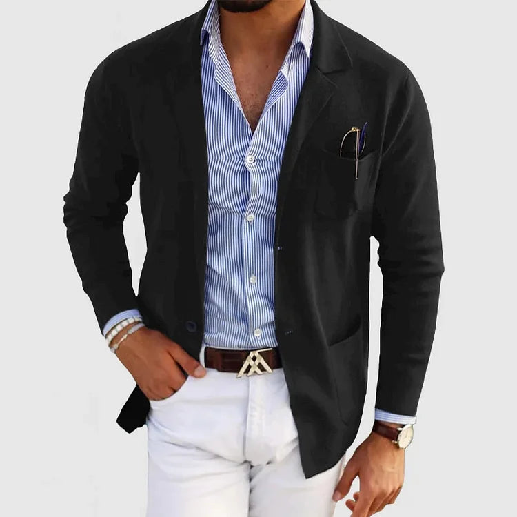 Blazer Homme Élégant en Tissu de Qualité - Veste Blazer Noir Sport Chic, Coupe Ajustée, Confort et Style 3