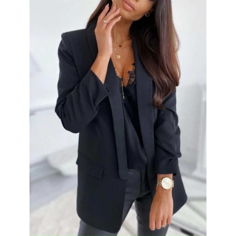 Blazer Long Femme Élégant Noir pour Bureau – Confort Optimal et Style Professionnel 1