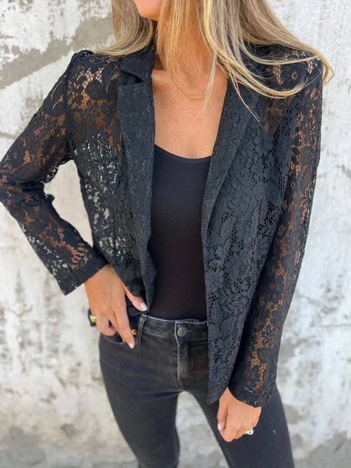 Blazer Noir Femme en Dentelle Élégante – Coupe Parfaite et Léger pour Occasions Spéciales 0