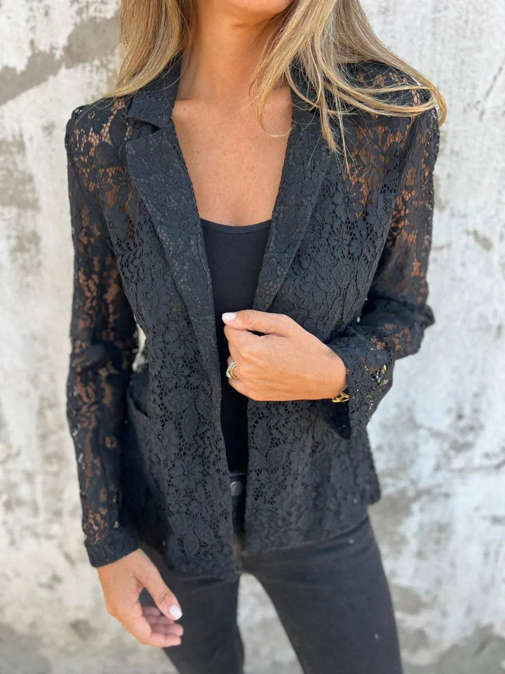 Blazer Noir Femme en Dentelle Élégante – Coupe Parfaite et Léger pour Occasions Spéciales 2