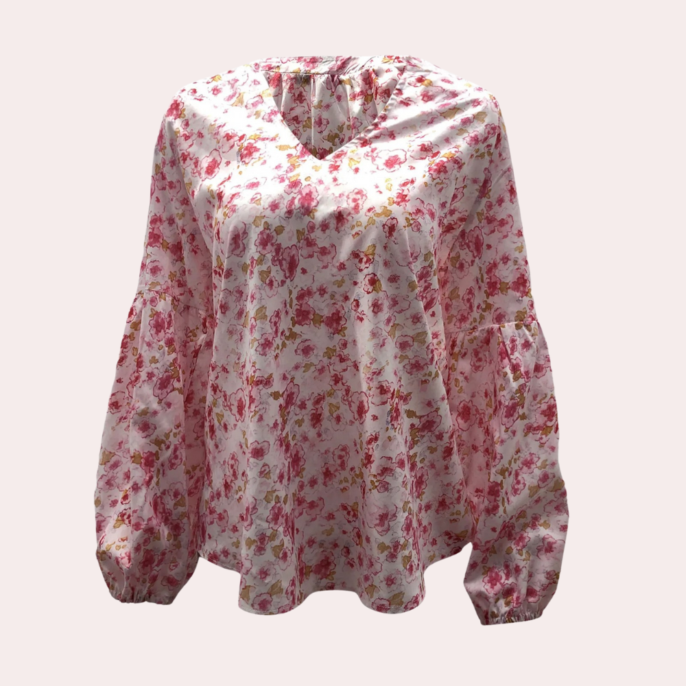 Blouse Blanche Femme à Manches Longues avec Imprimé Floral - Tissu Léger, Confortable, Disponible en Rose et Vert 4