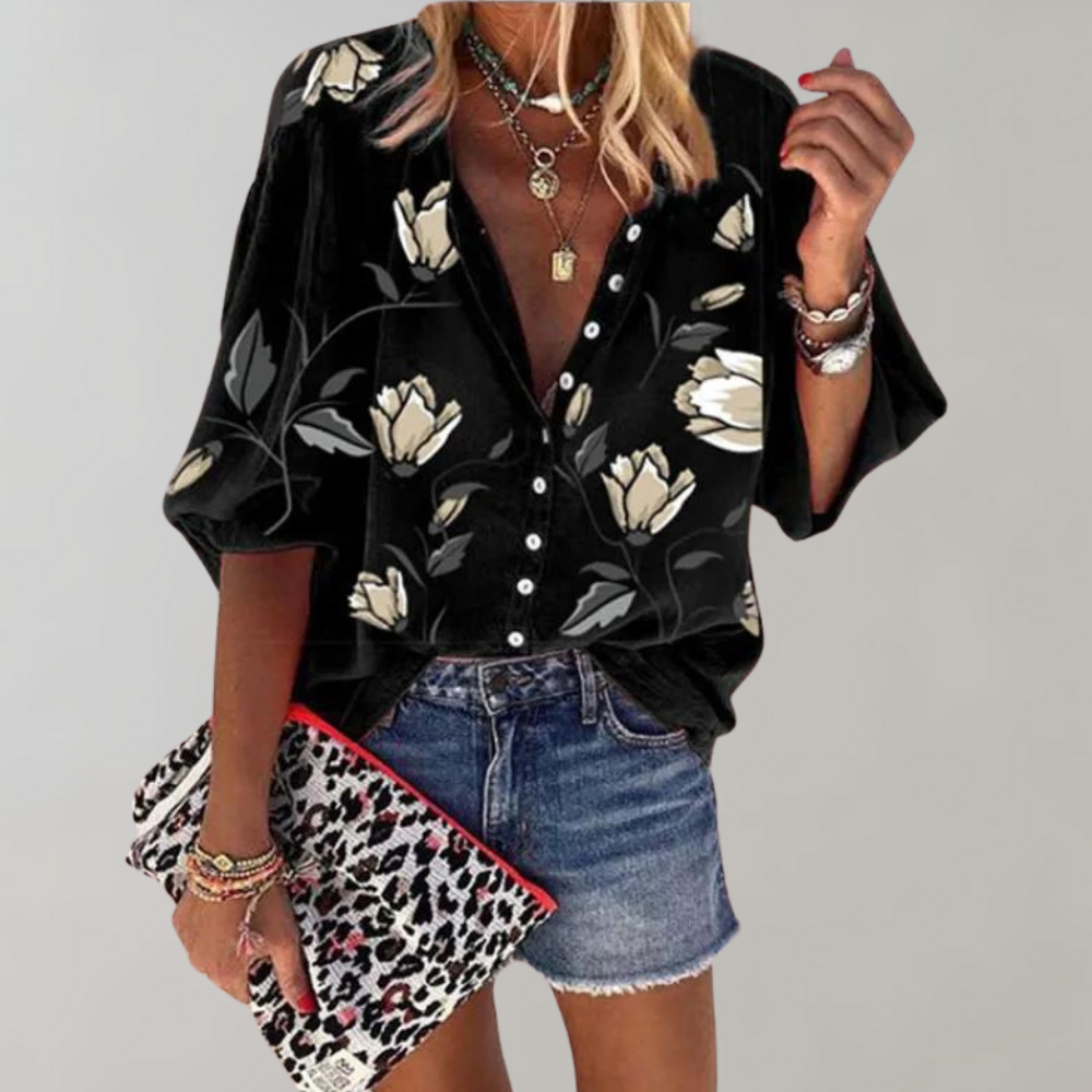 Blouse Femme d'Été à Fleurs, Confortable et Élégante, Manches Courtes, Tissu Léger, Plusieurs Couleurs Disponibles 0
