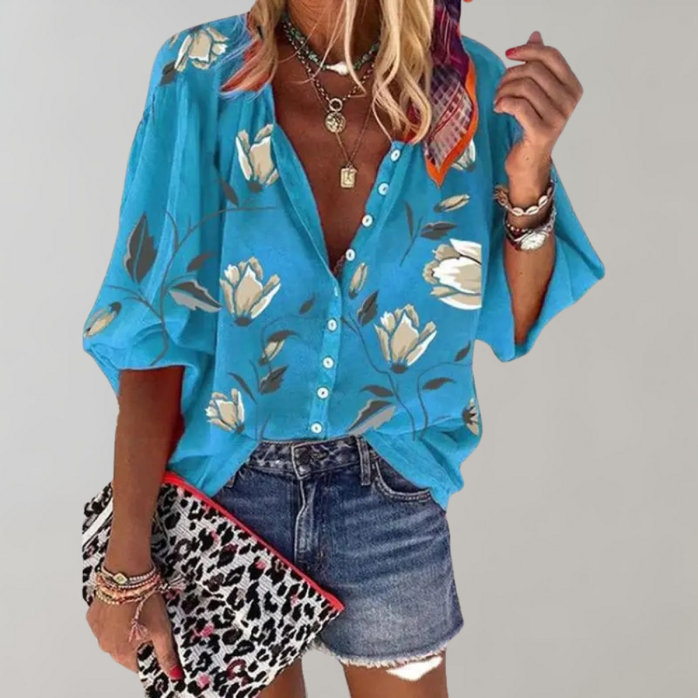 Blouse Femme d'Été à Fleurs, Confortable et Élégante, Manches Courtes, Tissu Léger, Plusieurs Couleurs Disponibles 1