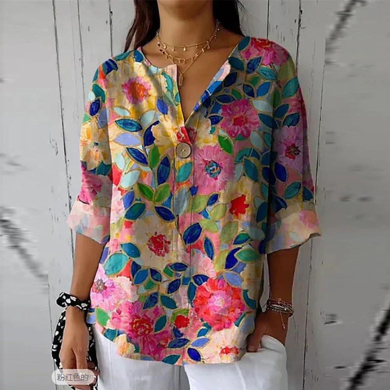 Blouse Print Floral de Printemps en Tissu Doux avec Col Classique 1