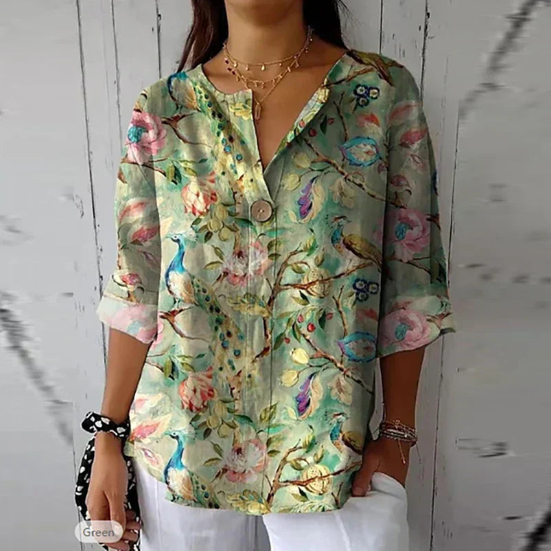 Blouse Print Floral de Printemps en Tissu Doux avec Col Classique 2
