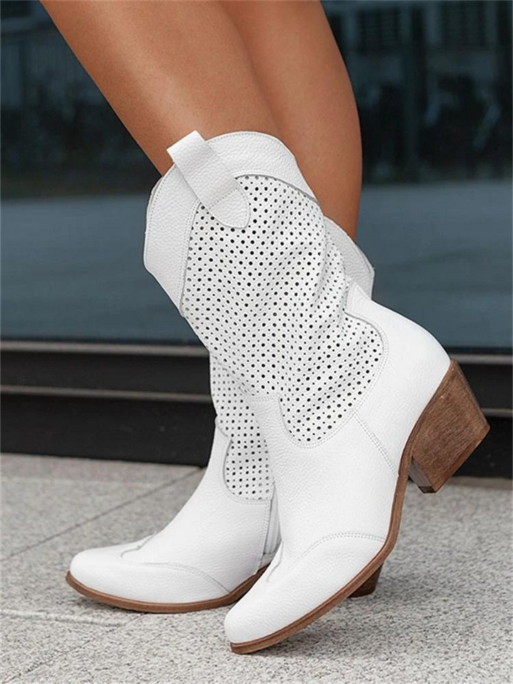 Bottes Cowboy Femme Élégantes avec Détails Perforés et Talon Stable – Style Western Moderne 2