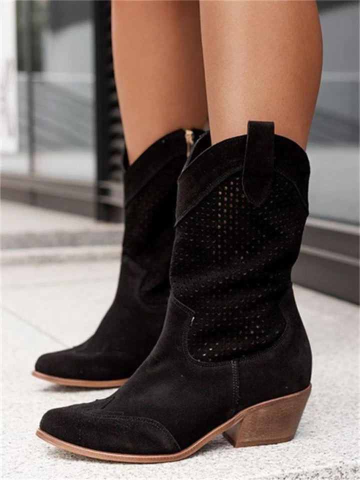 Bottes Cowboy Femme Élégantes avec Détails Perforés et Talon Stable – Style Western Moderne 3